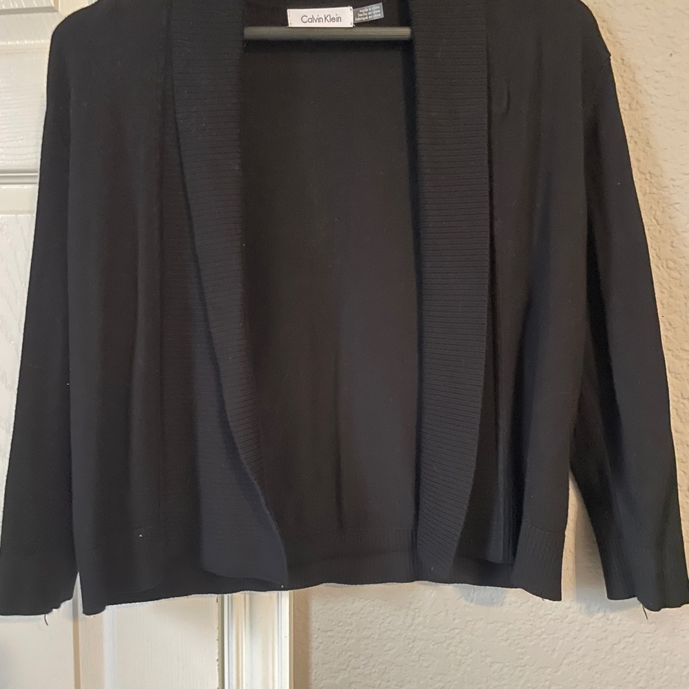 Calvin Klein Black Cardigan Sweater with Shawl Collar